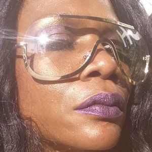 Gold Accented Oversized Goggle Clear Sunglasses